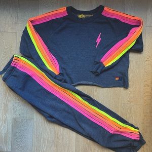 Aviator nation bolt embroidery cropped sweatsuit size small